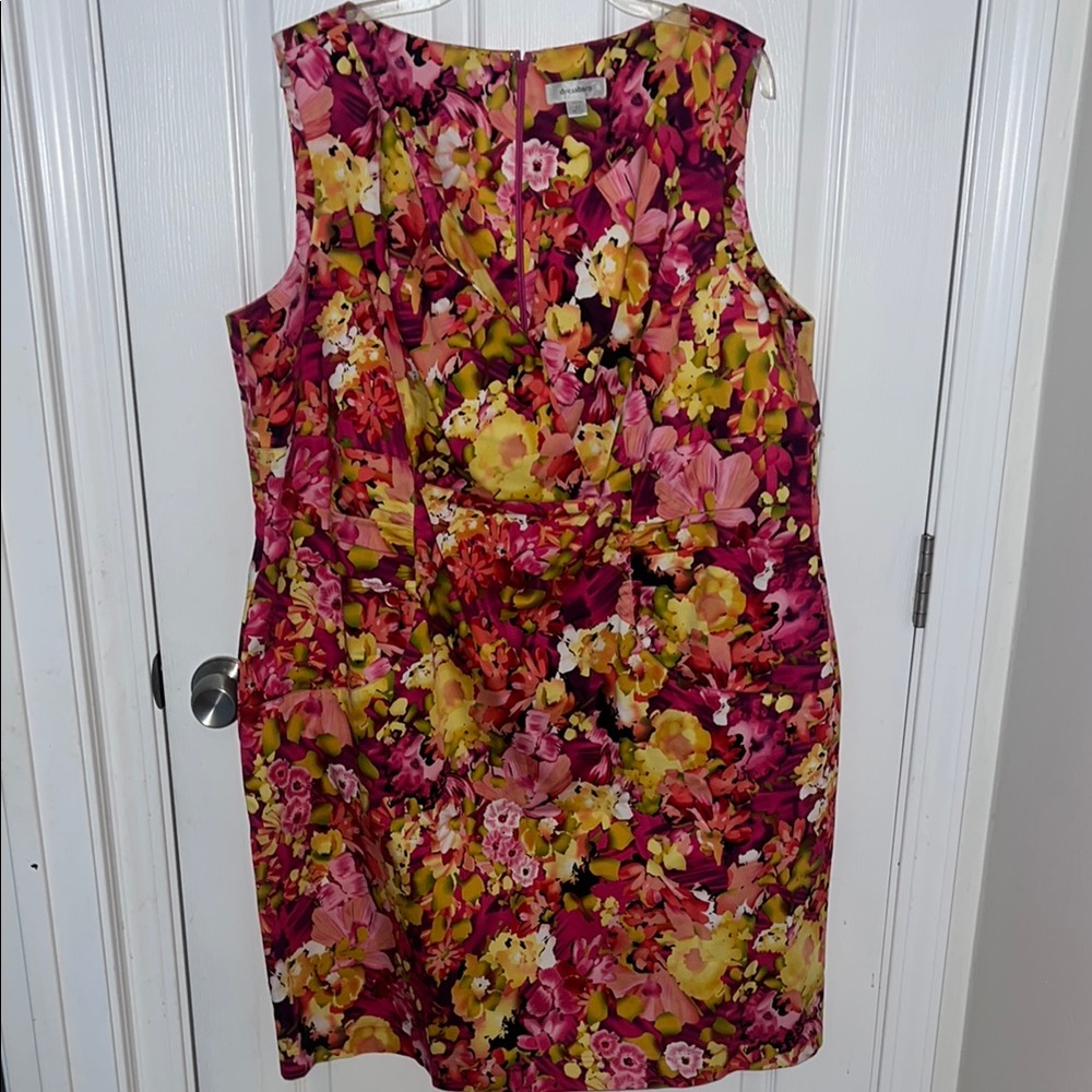 Dressbarn Pink and Yellow Sheath Midi Dress V-neck Sleeveless